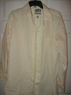 Stafford Executive Dress Shirt Men's Size 16 32-33 Yellow White Blue Striped
